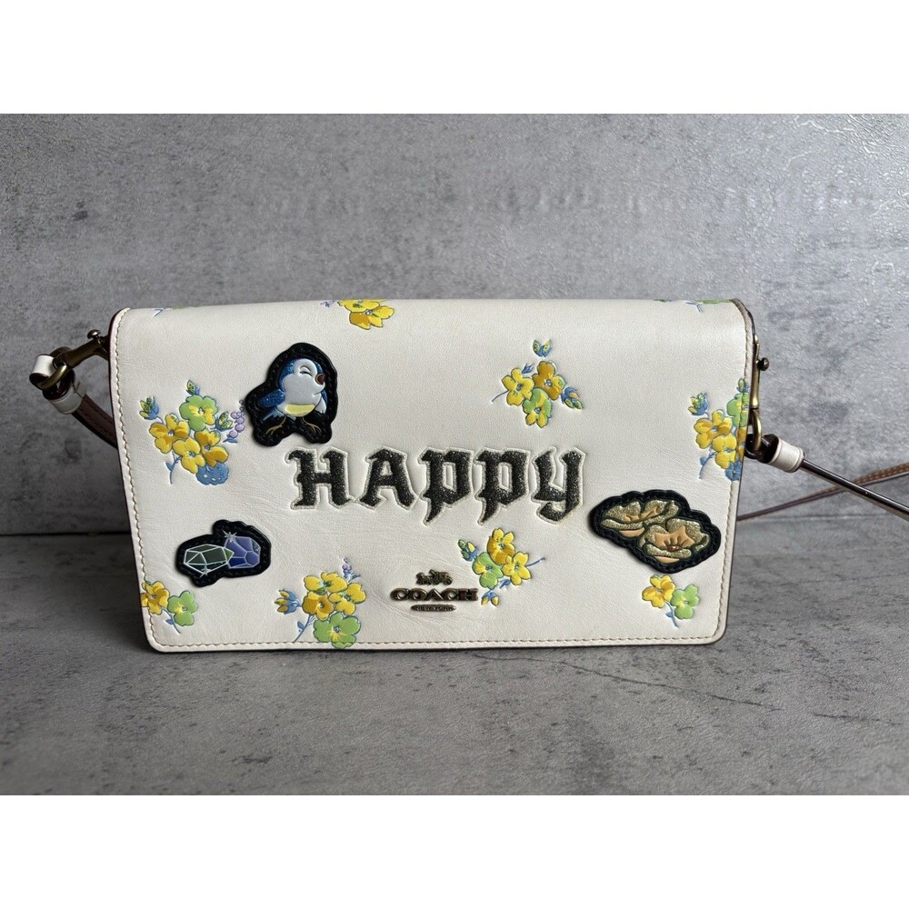 Coach x Disney Snow White Happy Foldover Crossbody Patchwork Clutch Leather Bag